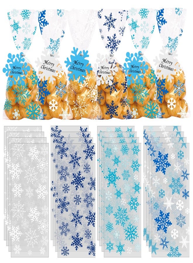 Vellibring 120PCS Christmas Cellophane Bags,Winter Snowflake Bags Transparent Plastic Candy Cookie Bags with Twist Ties Snowflake Hanging Tags for Xmas Winter Holiday Party Supplies - Image 1